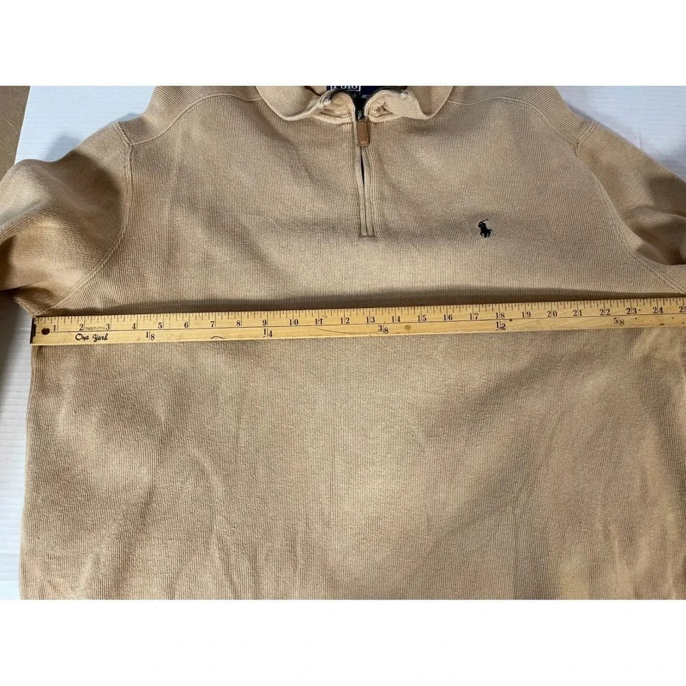 Polo Ralph Lauren Quarter Zip Pullover Mens XL Tan Beige Ribbed Cotton Sweater
